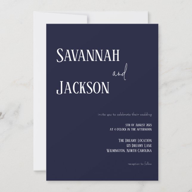 Convite de Casamento Azul Marinho Moderno e Elegan (Frente)