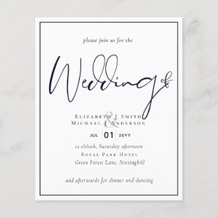 Convite de Casamento Azul Meia-Noite Papel Flyer O