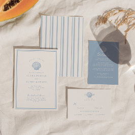 Convite de Casamento Azul Minimalista à Beira-Mar