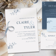 Convite de Casamento Azul Minimalista Moderno Eleg