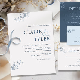 Convite de Casamento Azul Minimalista Moderno Eleg