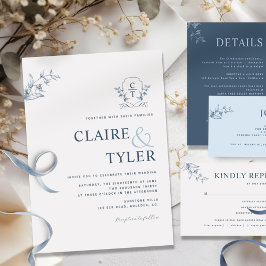 Convite de Casamento Azul Minimalista Moderno Mono
