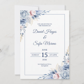 Convite de Casamento Azul Moderno Personalizado