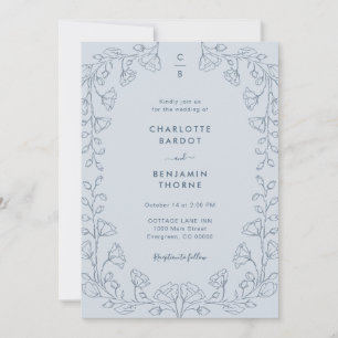 Convite de Casamento Azul Monogramado