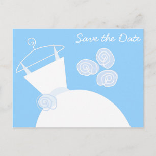 Convite de casamento azul na horizontal com texto 
