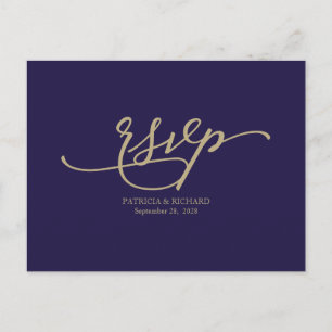Convite de Casamento Azul Naval com Caligrafia Dou