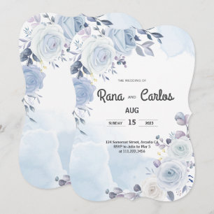 Convite de casamento azul naval floral elegante