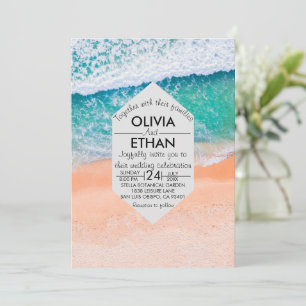 Convite de casamento azul naval náutico de praia