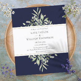 Convite de Casamento Azul Naval Verdejante Econômi