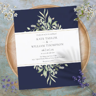 Convite de Casamento Azul Naval Verdejante Econômi