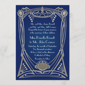 Convite de casamento azul-noite e prata
