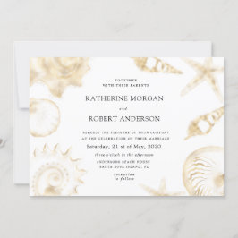 Convite de casamento azul ouro de praia