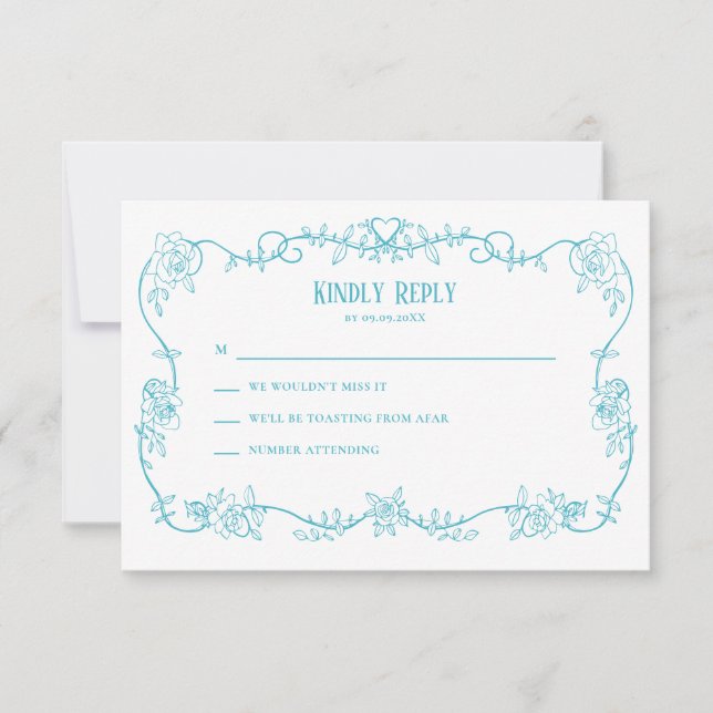 Convite de Casamento Azul Ovo de Robin Rosa Desenf (Frente)