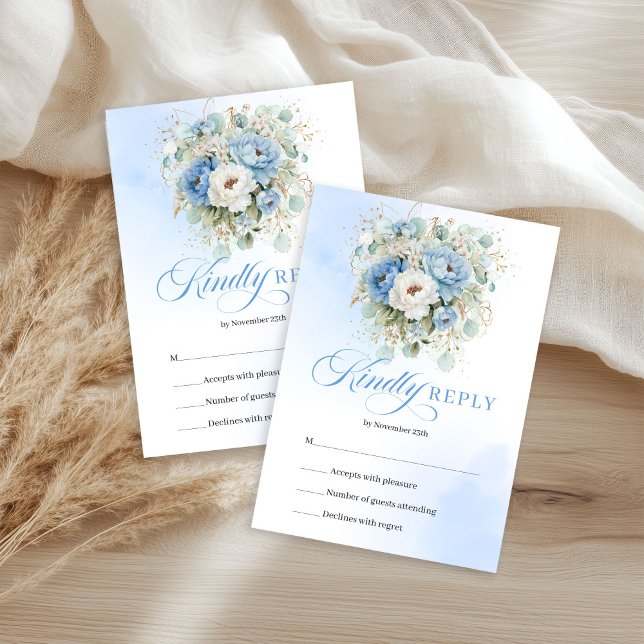 Convite de Casamento Azul Pastel Floral Eucalipto  (Fresh Pastel Blue Floral Eucalyptus Wedding RSVP)