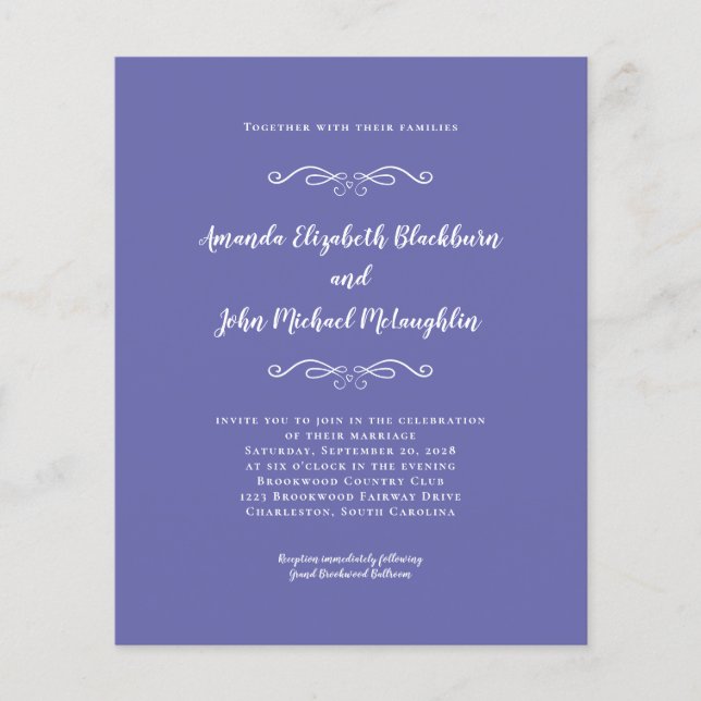 Convite de Casamento Azul Periwinkle Elegante e Ec (Frente)