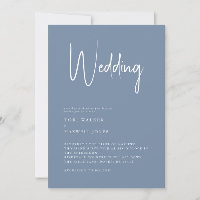 Convite de Casamento Azul-Periwinkle Moderno Sem P (Frente)
