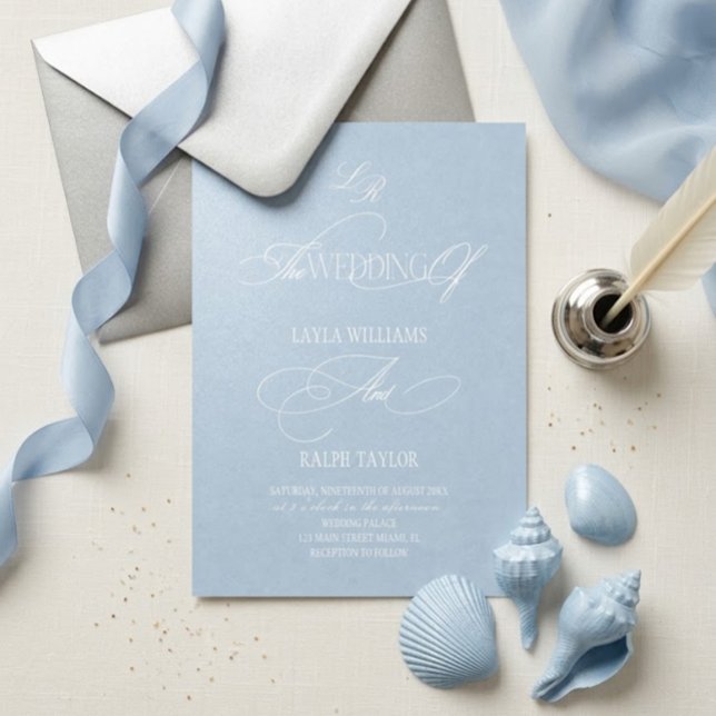 Convite de Casamento Azul Pó Costeiro (Criador carregado)