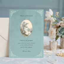 Convite de Casamento Azul Poeira Garça Francesa