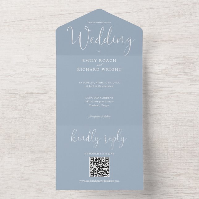 Convite de Casamento Azul Poeira Minimalista Moder (Interno)