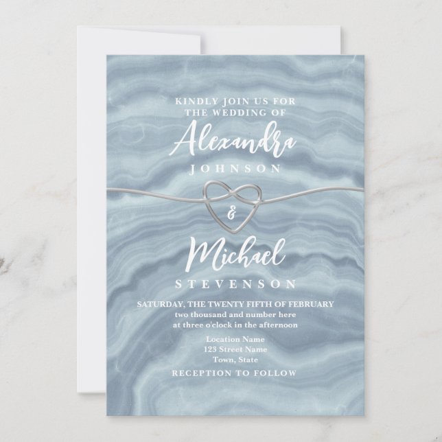 Convite de Casamento Azul Poeirento Boho Moderno (Frente)