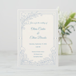 Convite de Casamento Azul Poeirento Elegante