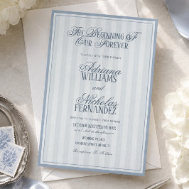 Convite de Casamento Azul Poeirento Listrado