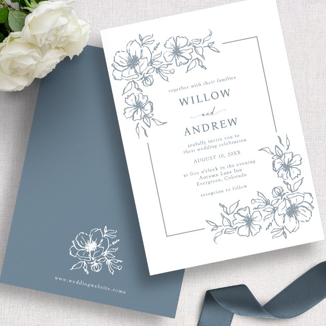 Convite de Casamento Azul Poeirento Vintage (Vintage Dusty Blue Wedding Invitation
)