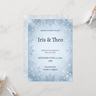 Convite de Casamento Azul Prata Floco de Neve de I
