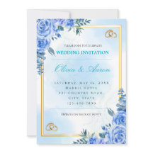 Convite de Casamento Azul Real e Dourado