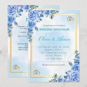 Convite de Casamento Azul Real e Dourado