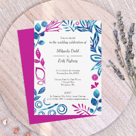 Convite de Casamento Azul Real e Rosa Magenta