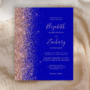 Convite de casamento azul-Rosa Dourado brilhante d