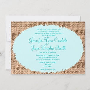 Convite de casamento Azul Rústico de Burlap Count