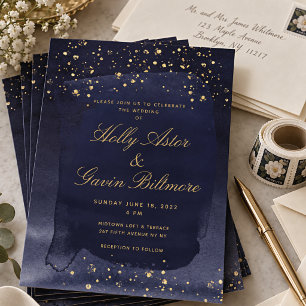 Convite de Casamento Azul Safira & Dourado