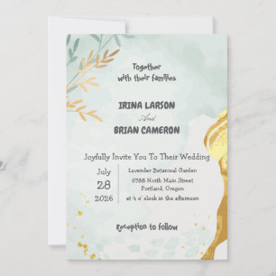 Convite de Casamento Azul Safira e Dourado Elegant