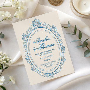 Convite de casamento azul suave dinheiro antigo cl