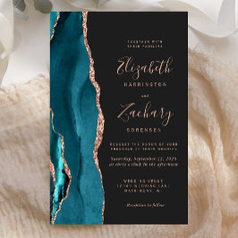 Convite de Casamento Azul Turquesa Rosa Dourado Ág