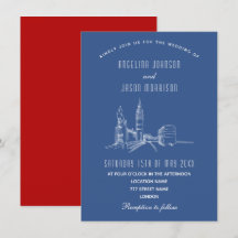 Convite de Casamento Azul Vermelho com a Silhueta 
