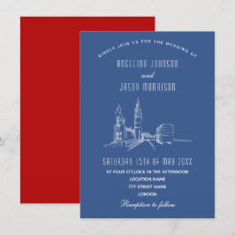 Convite de Casamento Azul Vermelho com a Silhueta