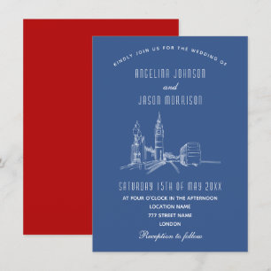 Convite de Casamento Azul Vermelho com a Silhueta 