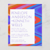 Convite de Casamento Azul Vermelho com Linhas Curv