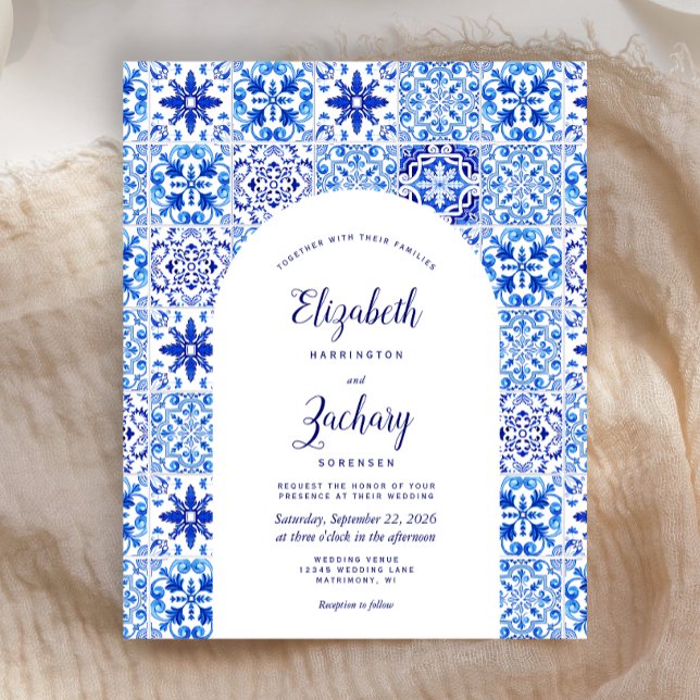 Convite de casamento Azulejo Azul Português (Criador carregado)