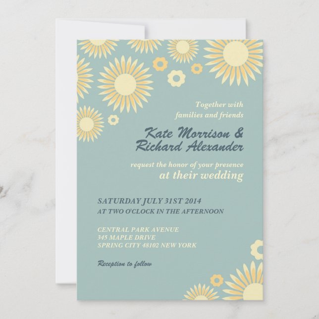 Convite de Casamento Baby Blue Sweet Sunflower (Frente)