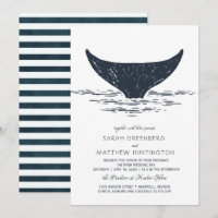 Convite de Casamento Baleia Náutica Azul Marinho e