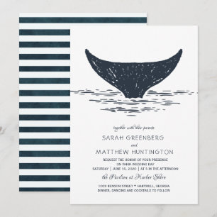 Convite de Casamento Baleia Náutica Azul Marinho e