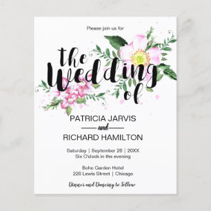 Convite de Casamento Barato com Aquarela Floral Ro