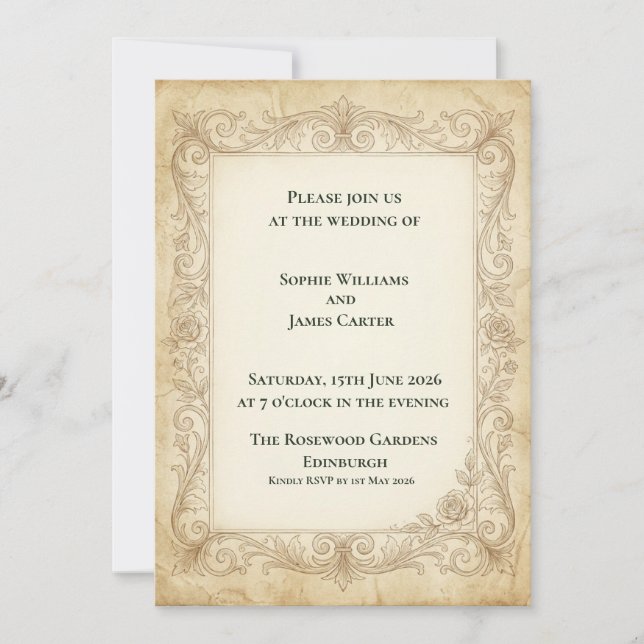 Convite de Casamento Baroque Rose (Frente)