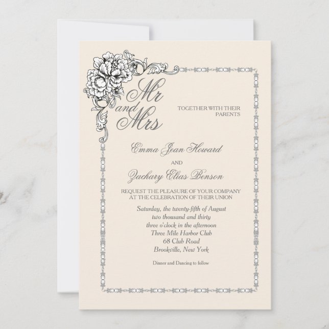 Convite de Casamento Barroco de Beleza (Frente)