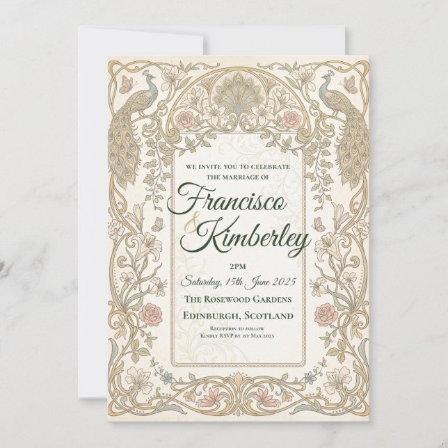 Convite de Casamento Barroco Dourado (Frente)