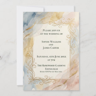 Convite de Casamento Barroco em Dourado Pastel